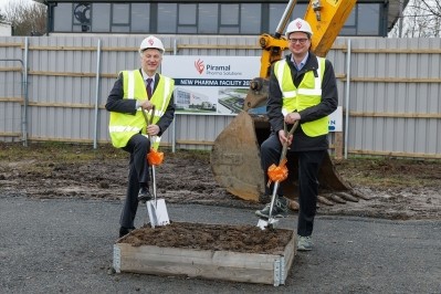 The ceremonial groundbreaking at the Grangemouth site: Ivan McKee, Minister for Business, Trade, Tourism and Enterprise, Scottish Government and Peter DeYoung, CEO, Piramal Pharma Solutions. Pic: Piramal.
