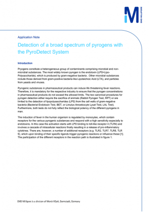 Broad spectrum pyrogen detection according to pharmacopoeia